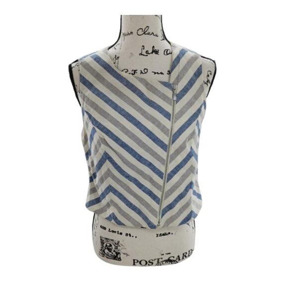 Chico's Vest Blouse Black Label Linen Asymmetrical Chevron Womens Size Small - Picture 1 of 5